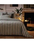 Housse de couette + 2 taies d'oreiller 80x80 satin de coton Soline vert/bleu