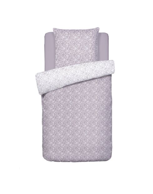 Housse de couette + taie d'oreiller en satin de coton Parterre de Roses lavande - 140x200 cm