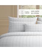 Copripiumino in raso di cotone + federa per cuscino Grandi quadretti bianchi/tortora - 140x200 cm
