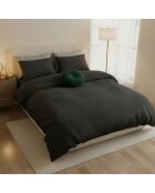 Bettbezug + Kissenbezug 63x63 Baumwollsatin gestreift gewebter Streifen Dobby Jacquard grau 03 - 140x200 cm