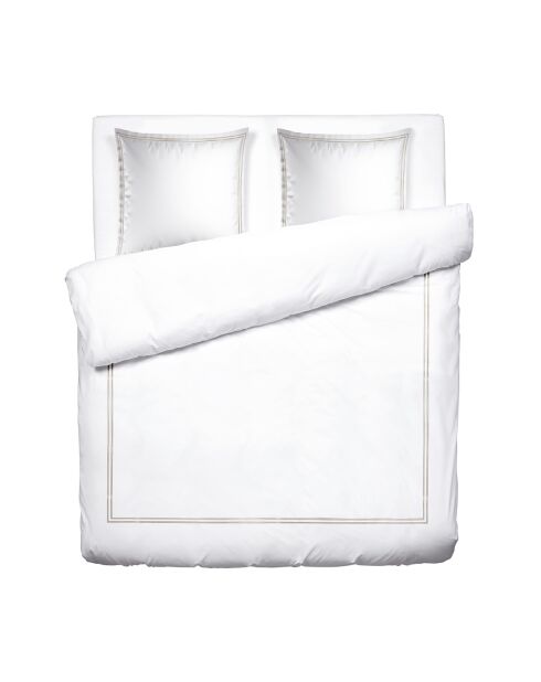 Housse de couette + 2 taies d'oreiller en satin de coton Nice taupe/blanc - 240x220 cm