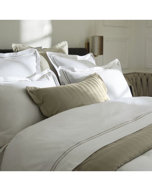 Housse de couette + 2 taies d'oreiller en satin de coton Nice taupe/blanc - 240x220 cm