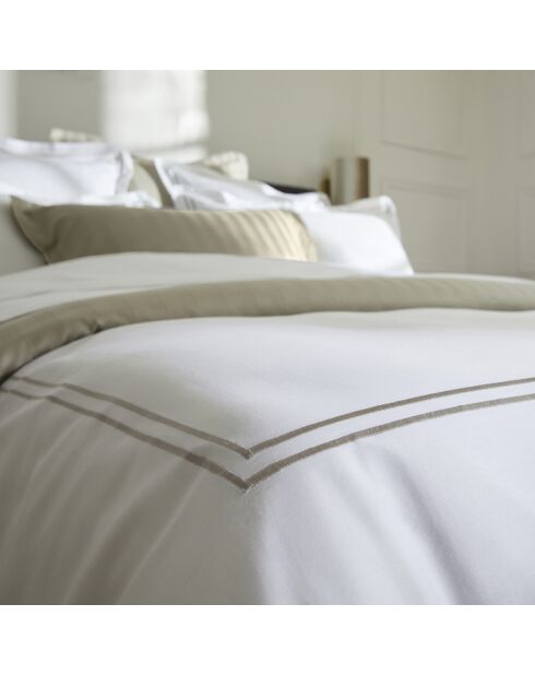 Housse de couette + 2 taies d'oreiller en satin de coton Nice taupe/blanc - 240x220 cm
