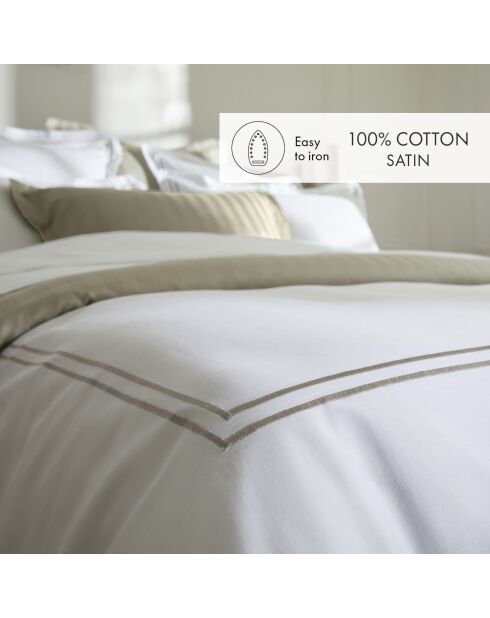 Housse de couette + 2 taies d'oreiller en satin de coton Nice taupe/blanc - 240x220 cm
