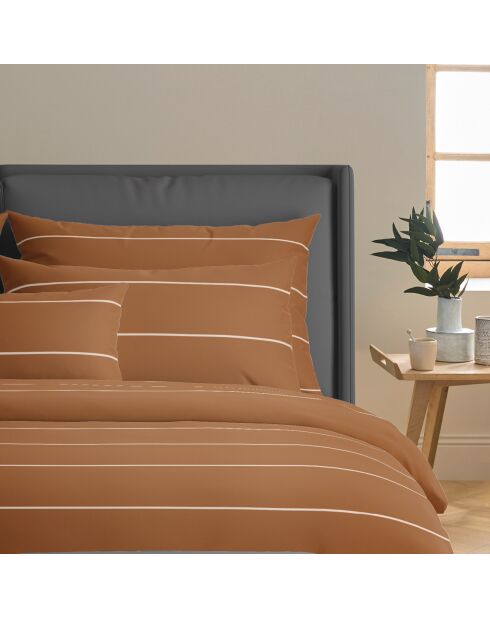Housse de couette + 2 taies d'oreiller en satin de coton Camille brunes - 260x240 cm