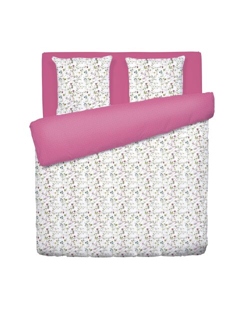 Housse de couette + 2 taies d'oreiller en satin de coton Fleurs sauvages blanches