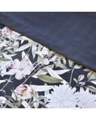 Copripiumino + 2 federe in raso di cotone Nuit floreale blu scuro - 260x240 cm