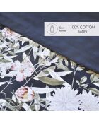 Copripiumino + 2 federe in raso di cotone Nuit floreale blu scuro - 260x240 cm