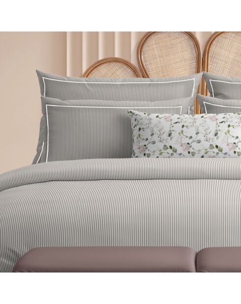 Housse de couette + 2 taies d'oreiller en coton percale Nantes taupe - 240x220 cm