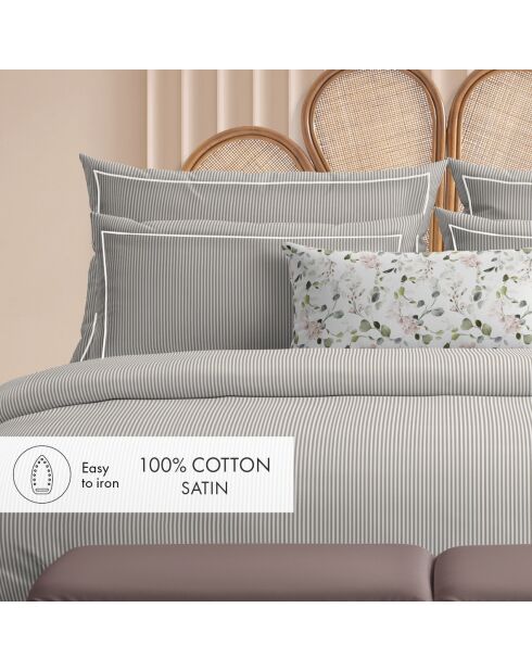 Housse de couette + 2 taies d'oreiller en coton percale Nantes taupe - 240x220 cm
