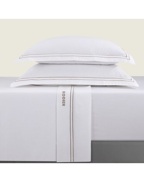Ensemble de draps Mini taie rectangle en satin de coton Nice taupe/blanc - 150x200 cm