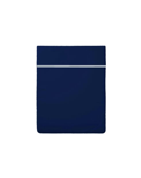 Drap plat satin de coton Annecy blanc/bleu foncé - 240x300 cm