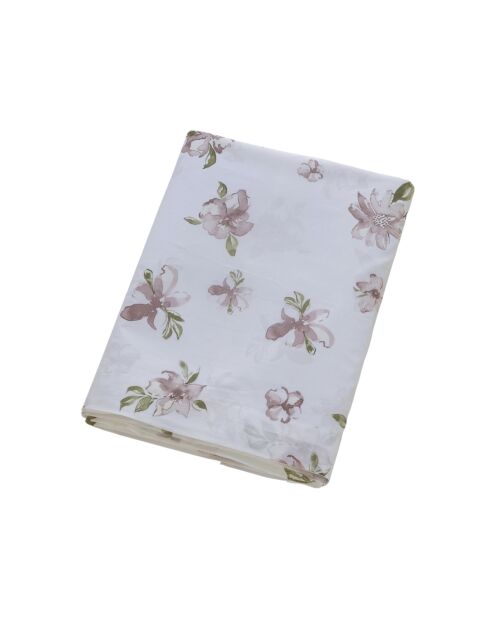 Drap plat motif floral blanche à fleurs roses