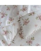Drap plat motif floral blanche à fleurs roses