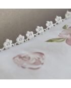 Drap plat motif floral blanche à fleurs roses