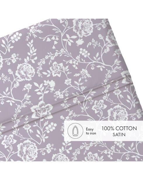Drap plat bébé en satin de coton Parterre de Roses lavande - 80x110 cm