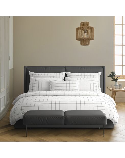 Housse de couette + 2 taies d'oreiller en satin de coton Grands Carreaux blanches