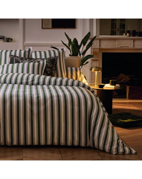 Housse de couette + taie d'oreiller 63x63 satin de coton Soline vert/bleu - 140x200 cm