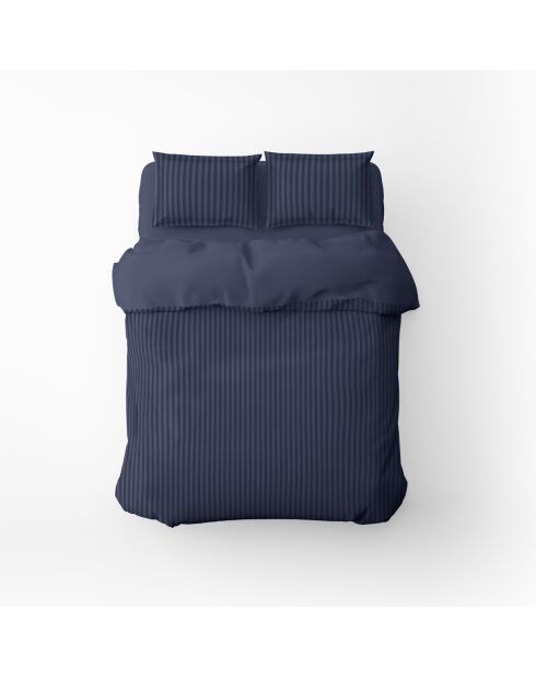 Housse de couette + 2 taies d'oreiller 63x63 satin de coton rayure tissé dobby Jacquard bleu 11