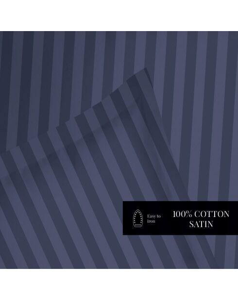 Housse de couette + 2 taies d'oreiller 63x63 satin de coton rayure tissé dobby Jacquard bleu 11