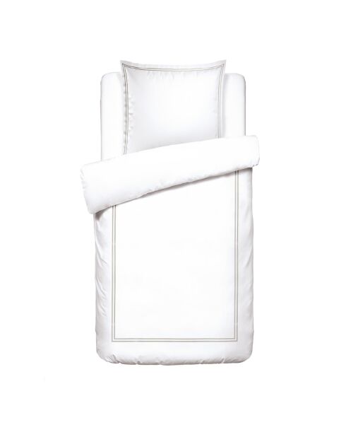 Housse de couette + taie d'oreiller en satin de coton Nice taupe/blanc - 140x200 cm