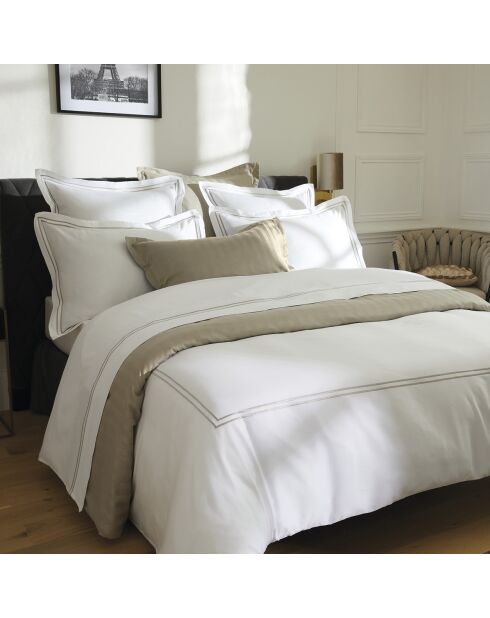 Housse de couette + taie d'oreiller en satin de coton Nice taupe/blanc - 140x200 cm