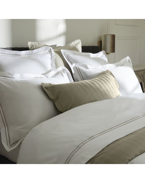 Housse de couette + taie d'oreiller en satin de coton Nice taupe/blanc - 140x200 cm