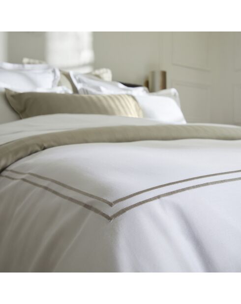 Housse de couette + taie d'oreiller en satin de coton Nice taupe/blanc - 140x200 cm