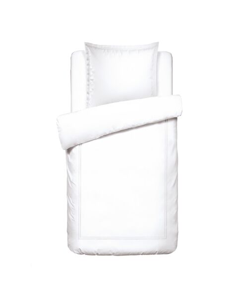 Housse de couette + taie d'oreiller en satin de coton Nice blanc - 140x200 cm