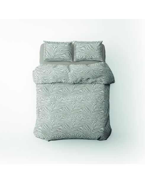Housse de couette + taie d'oreiller 63x63 satin de coton Evasion zébrée taupe - 140x200 cm