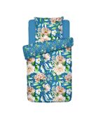Copripiumino + federa in raso di cotone Jardin de Fleurs Bleues - 140x200 cm
