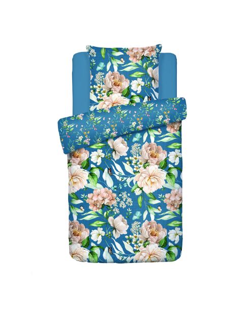 Copripiumino + federa in raso di cotone Jardin de Fleurs Bleues - 140x200 cm