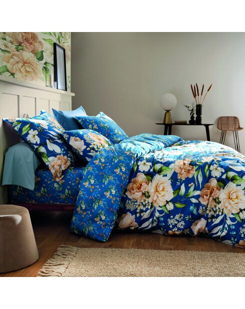 Copripiumino + federa in raso di cotone Jardin de Fleurs Bleues - 140x200 cm