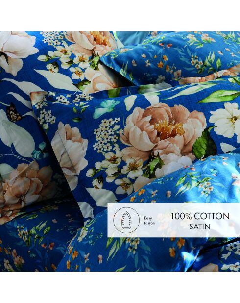 Copripiumino + federa in raso di cotone Jardin de Fleurs Bleues - 140x200 cm