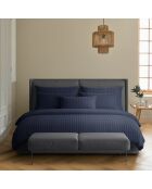Housse de couette + taie d'oreiller en satin de coton rayure tissé dobby Jacquard bleu foncé - 140x200 cm