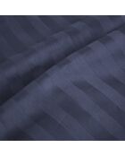 Housse de couette + taie d'oreiller en satin de coton rayure tissé dobby Jacquard bleu foncé - 140x200 cm