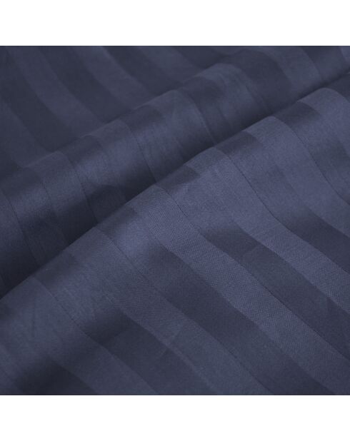 Housse de couette + taie d'oreiller en satin de coton rayure tissé dobby Jacquard bleu foncé - 140x200 cm