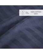 Housse de couette + taie d'oreiller en satin de coton rayure tissé dobby Jacquard bleu foncé - 140x200 cm