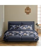 Copripiumino + federa in cotone satinato fiori di ortensia blu scuro - 140x200 cm