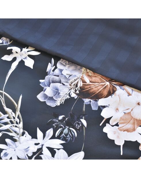 Copripiumino + federa in cotone satinato fiori di ortensia blu scuro - 140x200 cm
