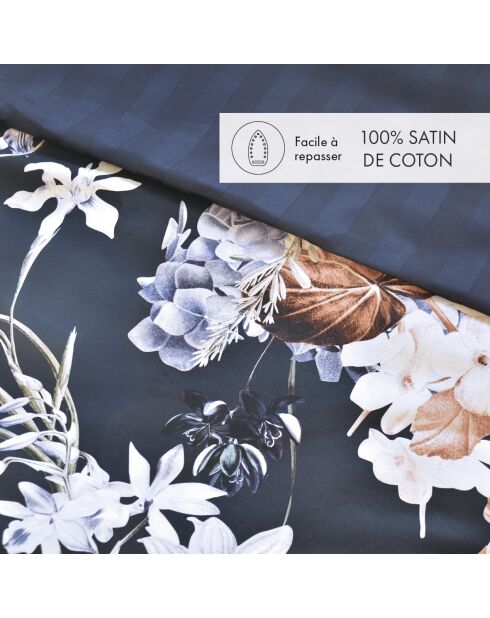 Copripiumino + federa in cotone satinato fiori di ortensia blu scuro - 140x200 cm