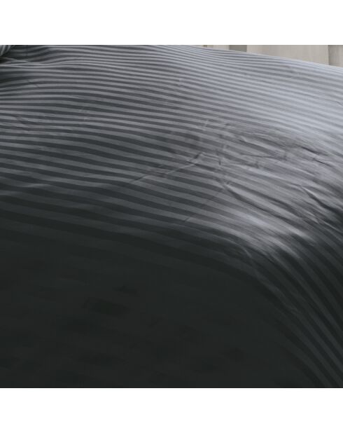 Housse de couette + taie d'oreiller en satin de coton rayure tissé dobby Jacquard noires - 140x200 cm