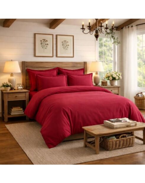 Housse de couette en percale de coton uni feu