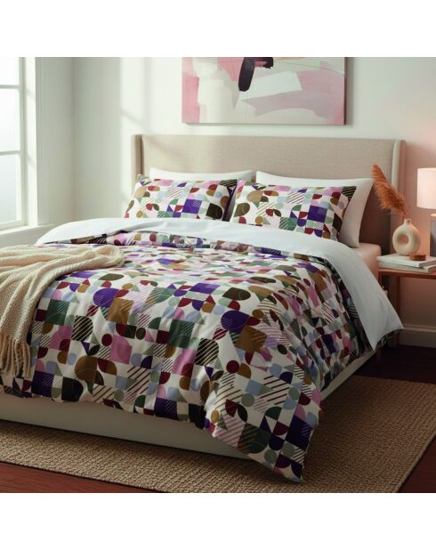 Housse de couette + taie d'oreiller en satin de coton Modul'Art blanches