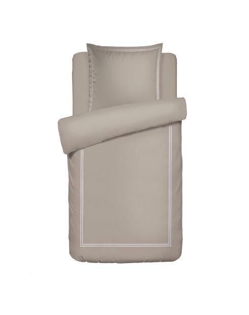 Housse de couette + taie d'oreiller en satin de coton Nice blanc/taupe - 140x200 cm