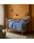 Housse de couette + taie d'oreiller bébé en satin de coton rayure tissé dobby Jacquard bleues - 80x120 cm