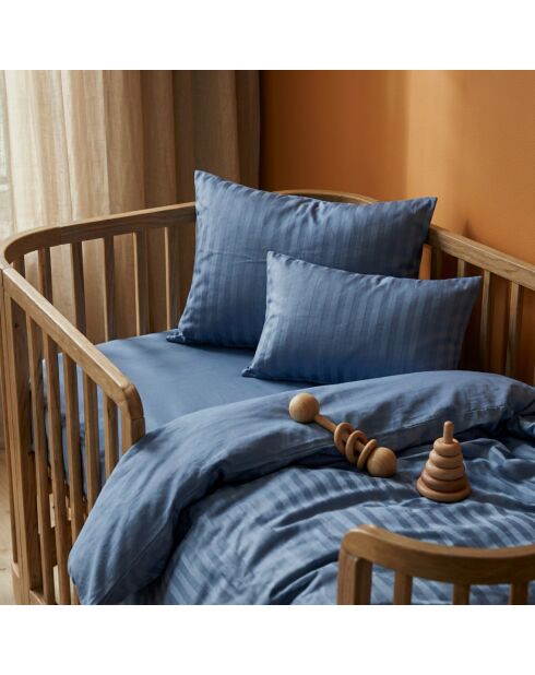 Babydekbedovertrek + kussensloop in katoensatijn geweven streep Dobby Jacquard blauw - 80x120 cm