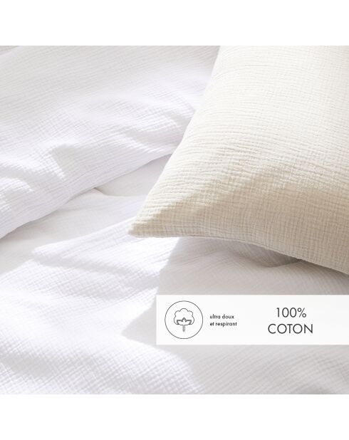 Housse de couette + 2 taies gaze de coton Uni blanc 02