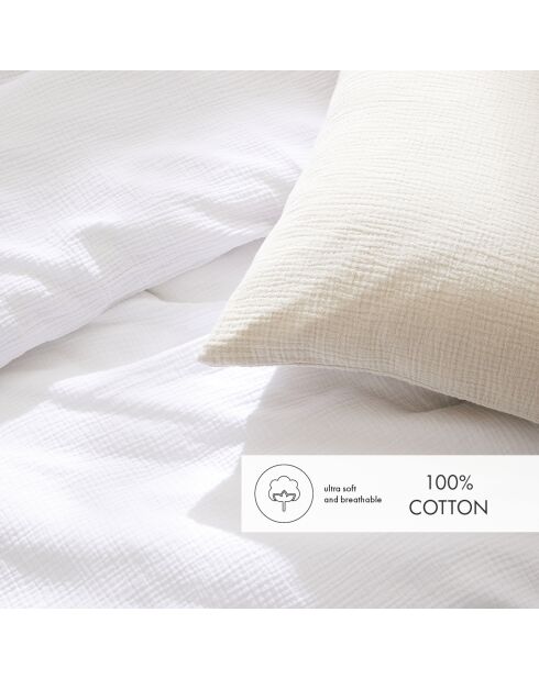 Housse de couette + 2 taies gaze de coton Uni blanc 02