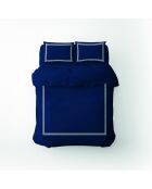 Housse de couette + taie d'oreiller 80x80 satin de coton Annecy blanc/bleu foncé - 135x200 cm